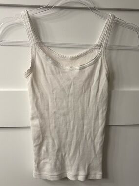 Brandy Melville White 100% Cotton Crochet Trimmed Ribbed Camisole Tank